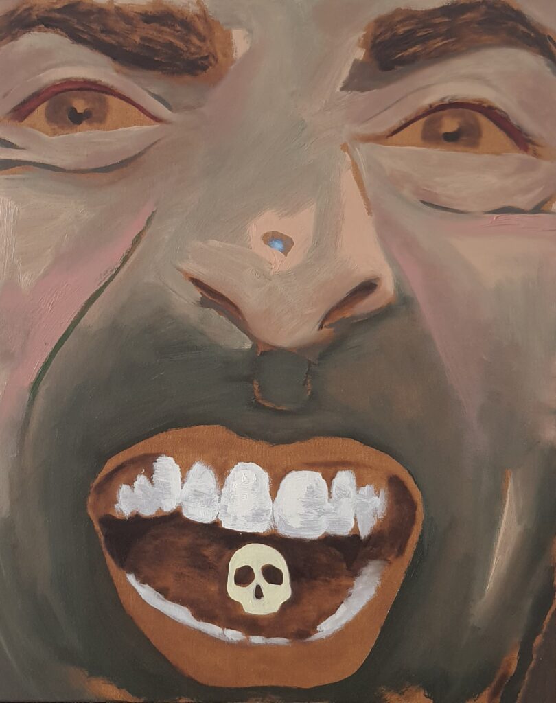 Selportrait with skull, oil on linen, 40x50, 2024